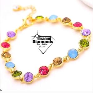 Multi Colored Sapphire Tennis Bracelet 18K Gold Plating 925